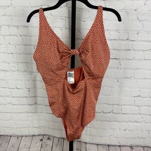 H&M Cut Out Swimsuit Rust and White Polka Dot Size 12